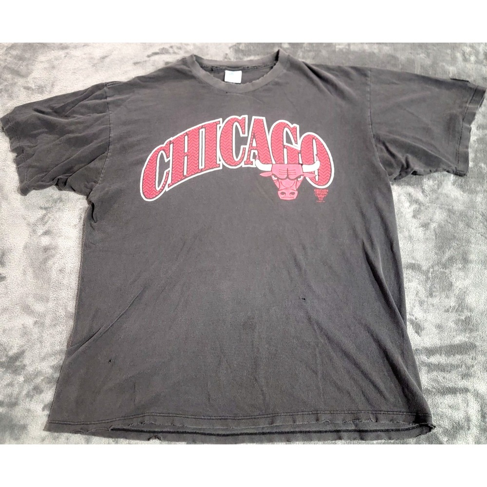 VTG Chicago Bulls Starter Shirt Men Large Black Faded Thrashed Single Stitch 90s